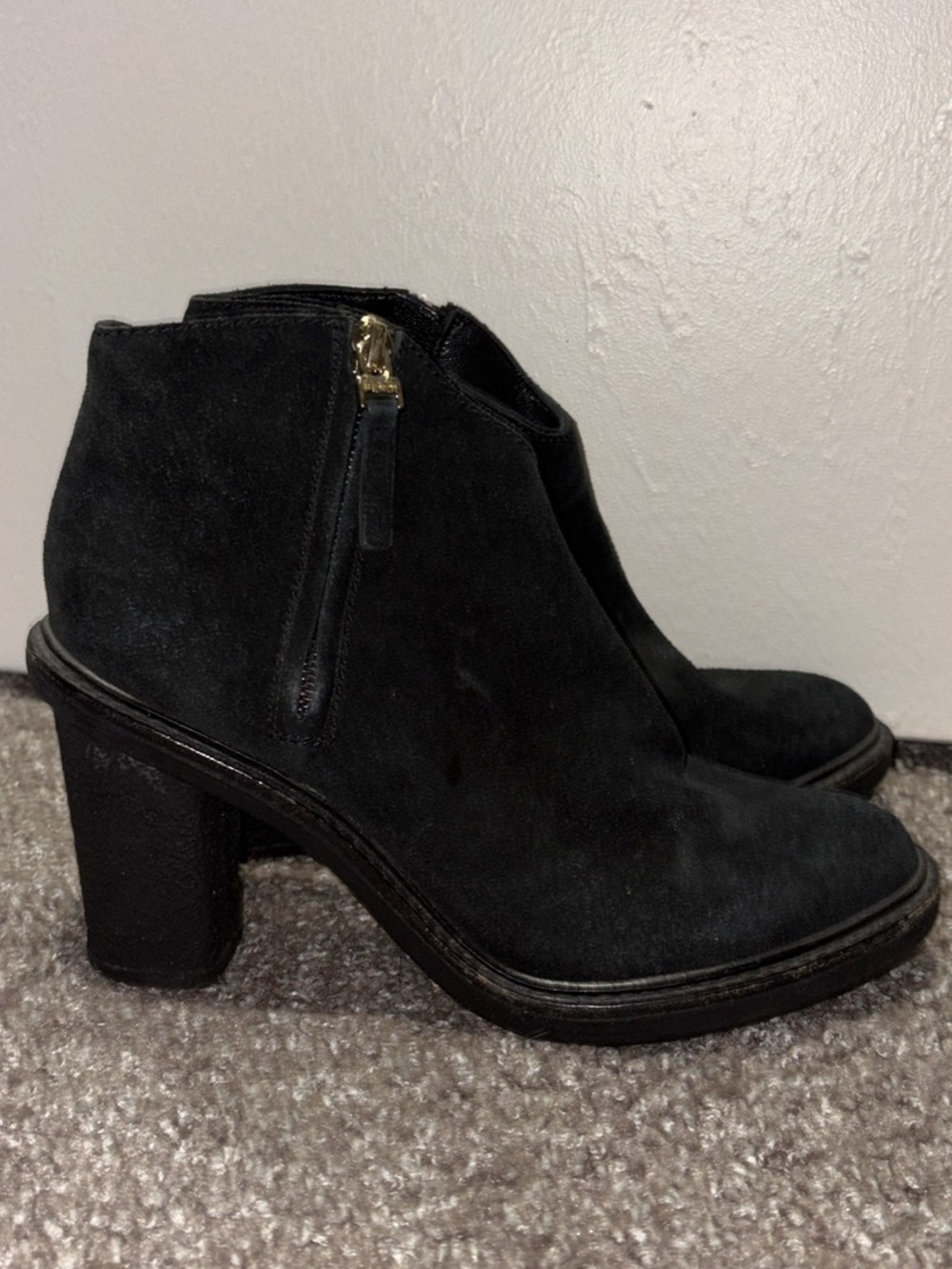 Fendi Black Suede Ankle Booties with Gold Zip